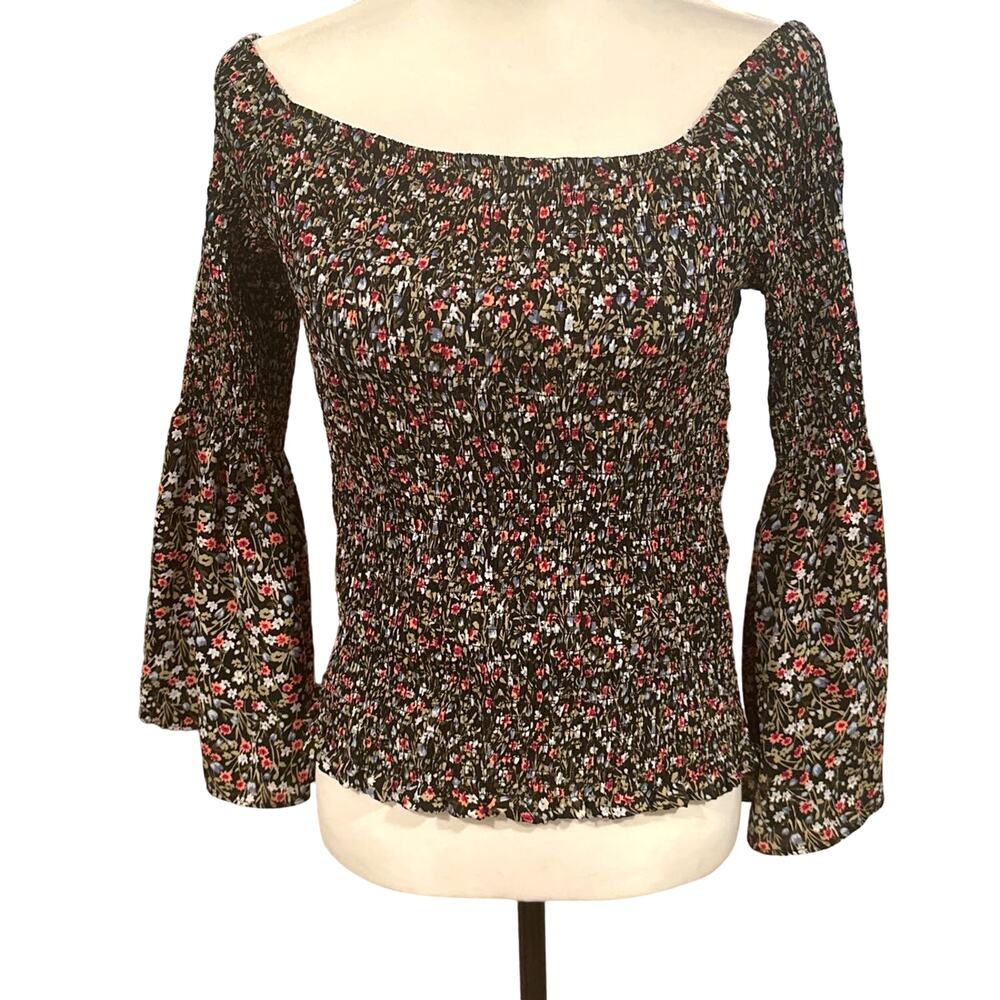 No Comment Long Sleeve Crop Top XL Black Floral